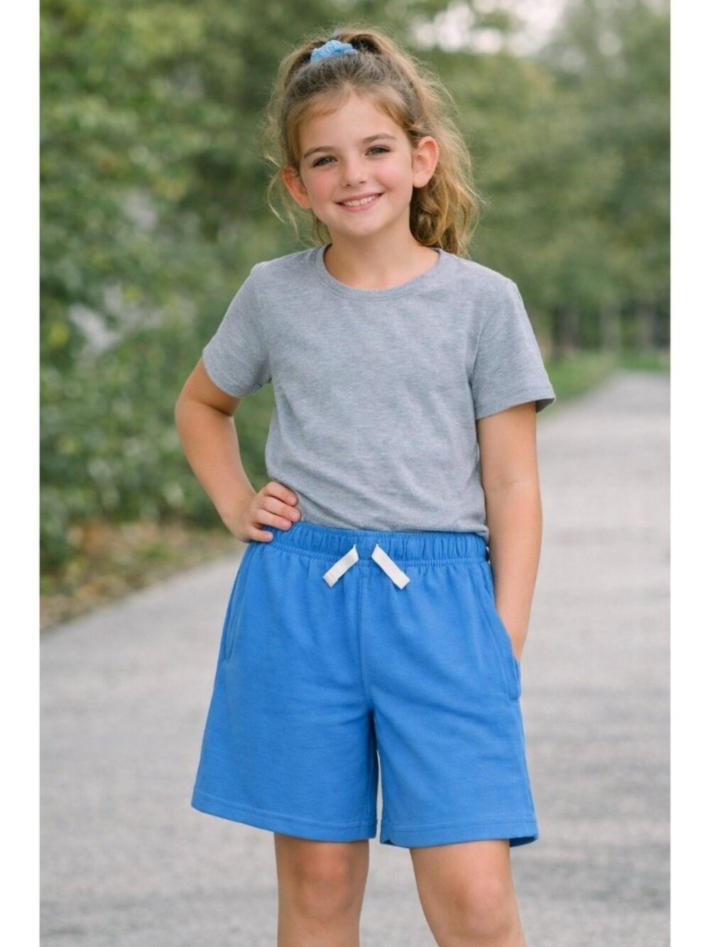 Cat & Jack Girls Adaptive Above Knee Shorts Blue M (8) Easy On Easy Off